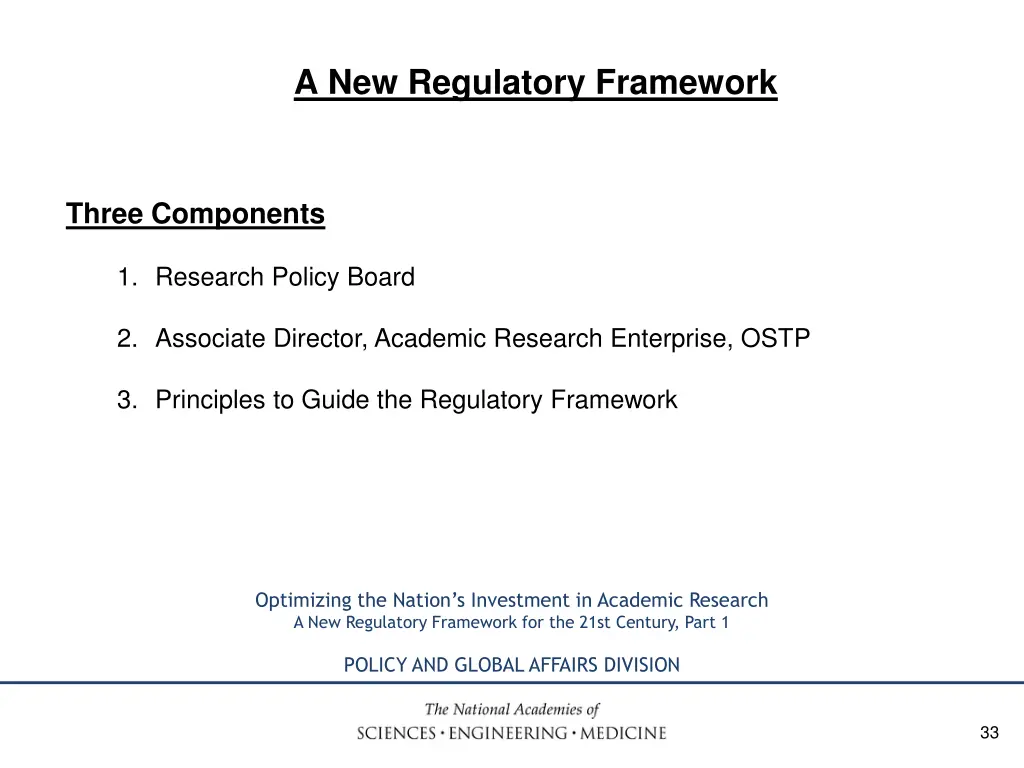 a new regulatory framework