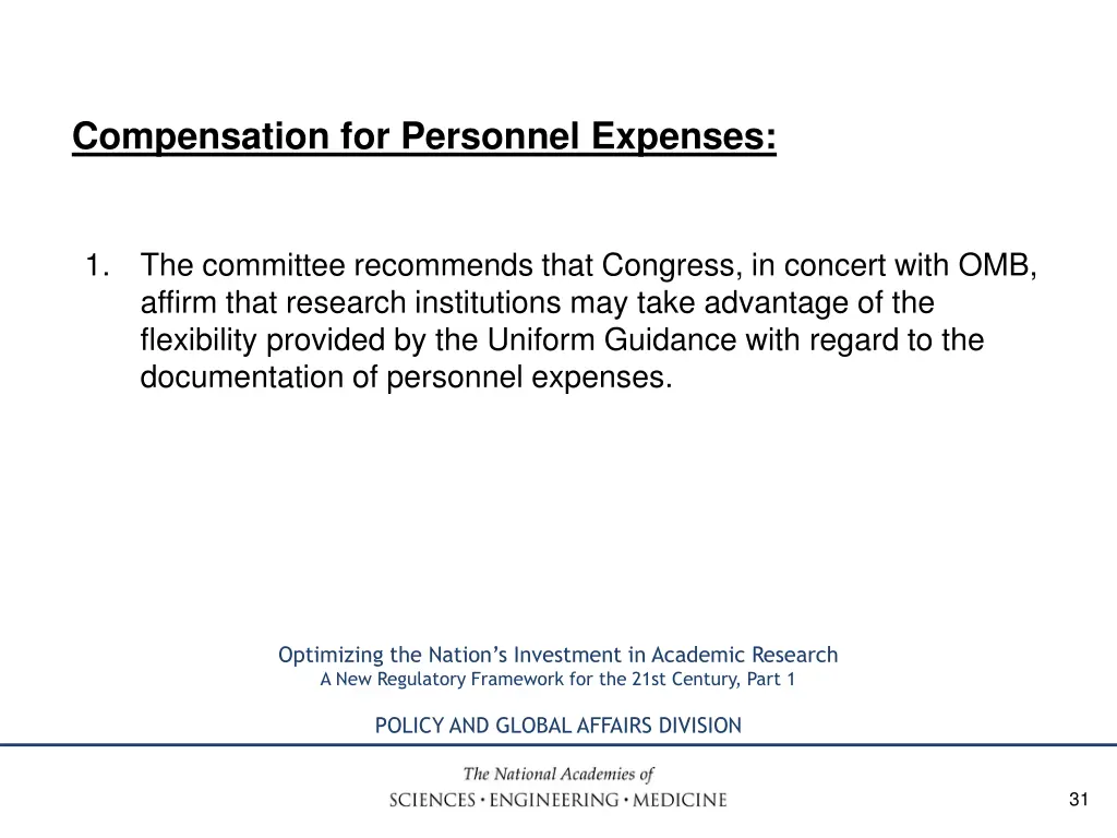 compensation for personnel expenses