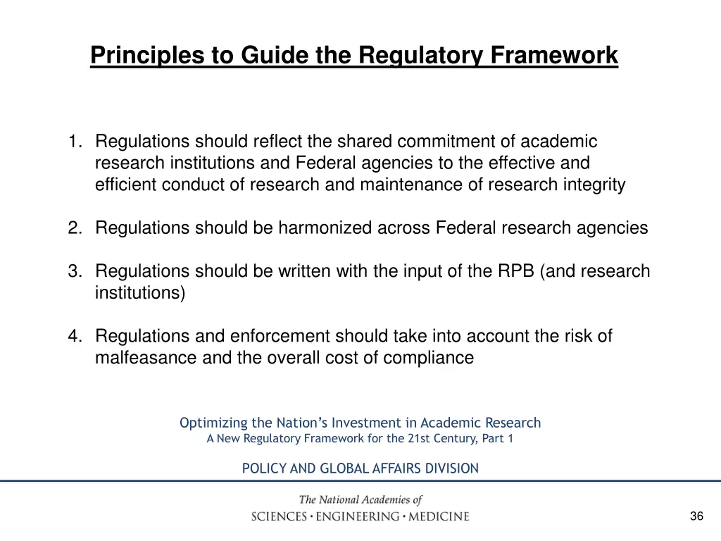 principles to guide the regulatory framework