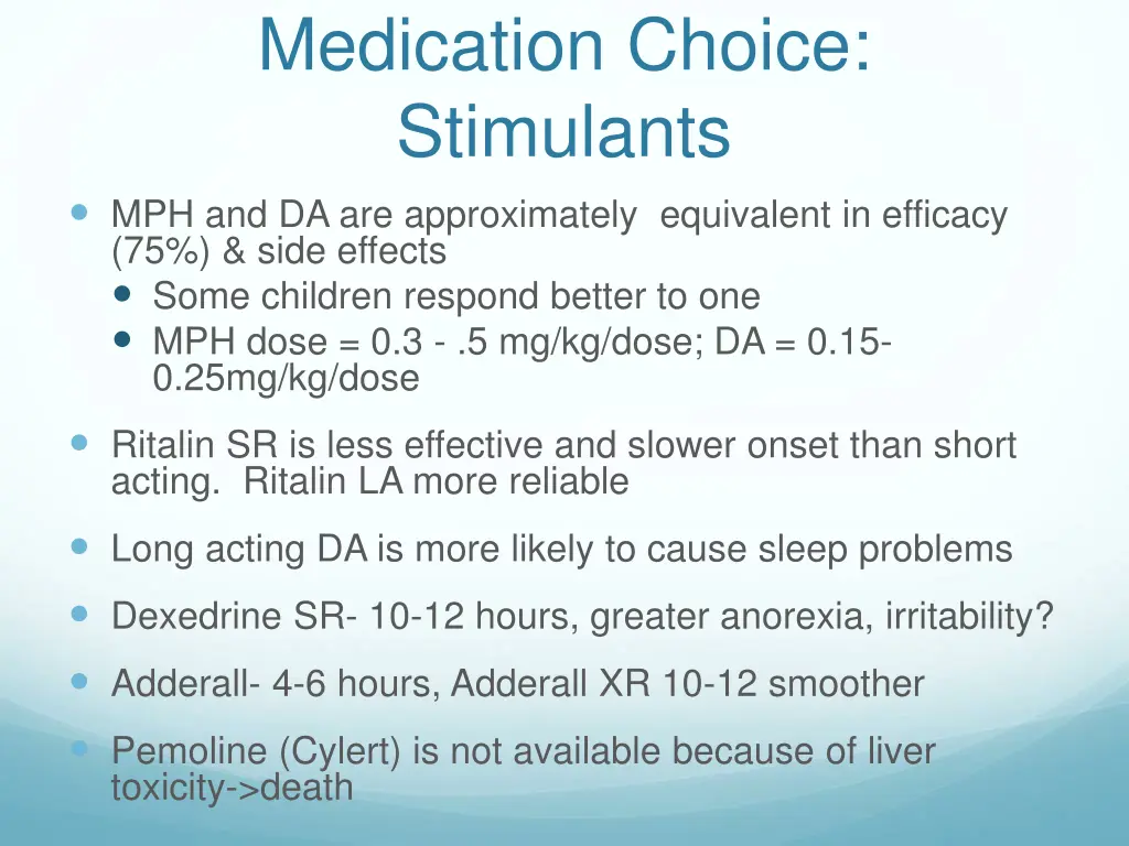 medication choice stimulants