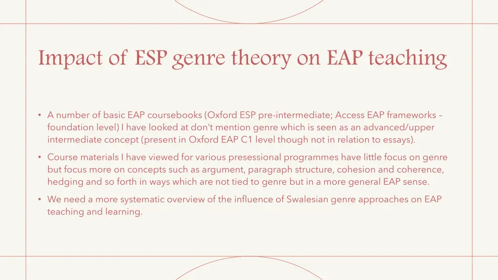 impact of esp genre theory on eap teaching 1