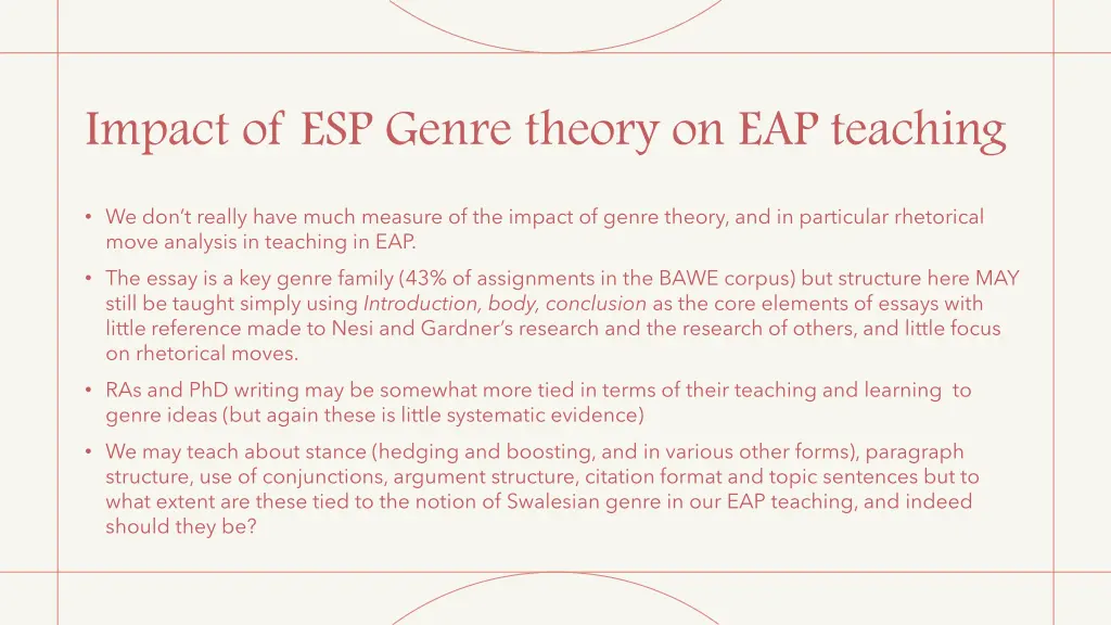 impact of esp genre theory on eap teaching