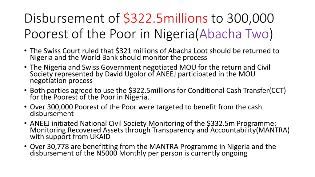 disbursement of 322 5millions to 300 000 poorest