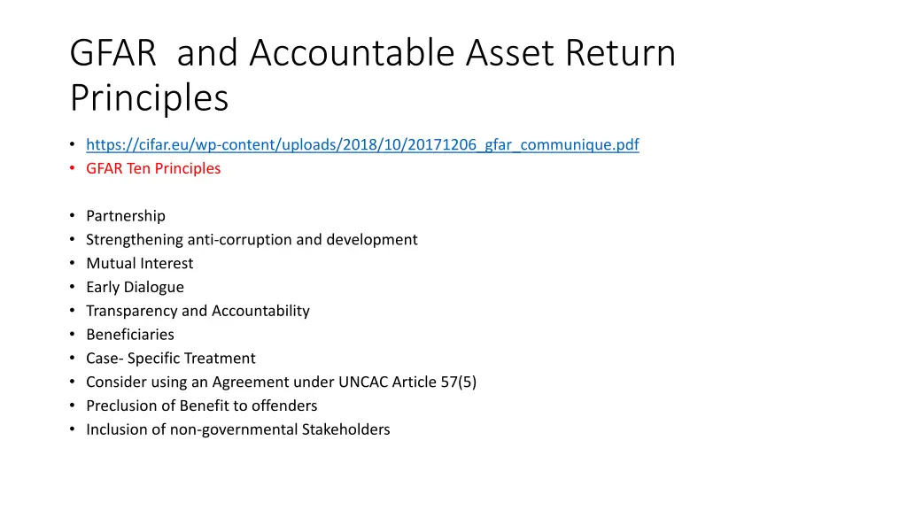 gfar and accountable asset return principles