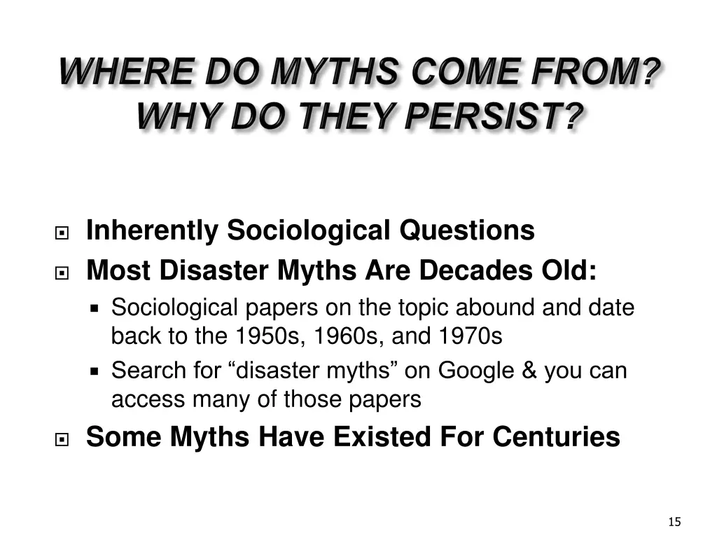 inherently sociological questions most disaster