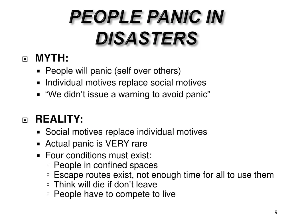 myth people will panic self over others