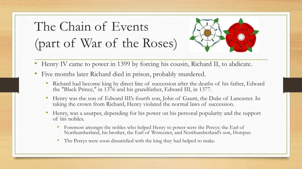 the chain of events part of war of the roses