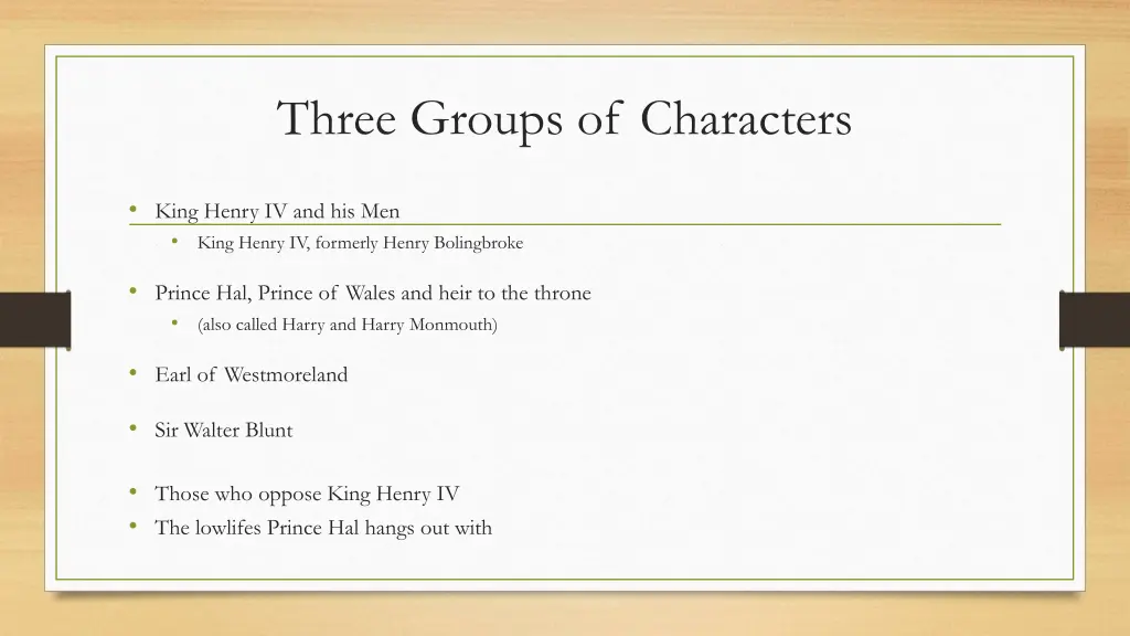 three groups of characters