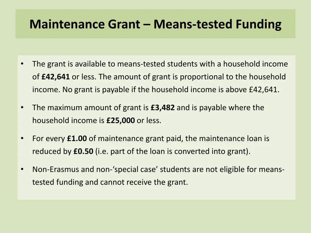 maintenance grant means tested funding