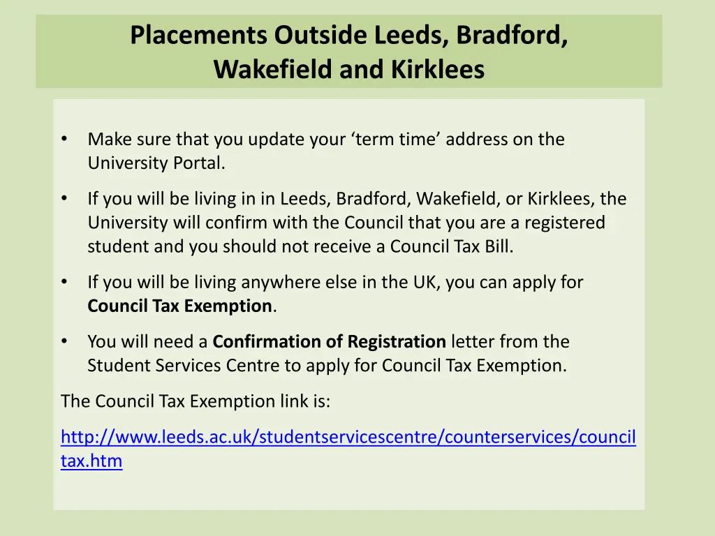 placements outside leeds bradford wakefield