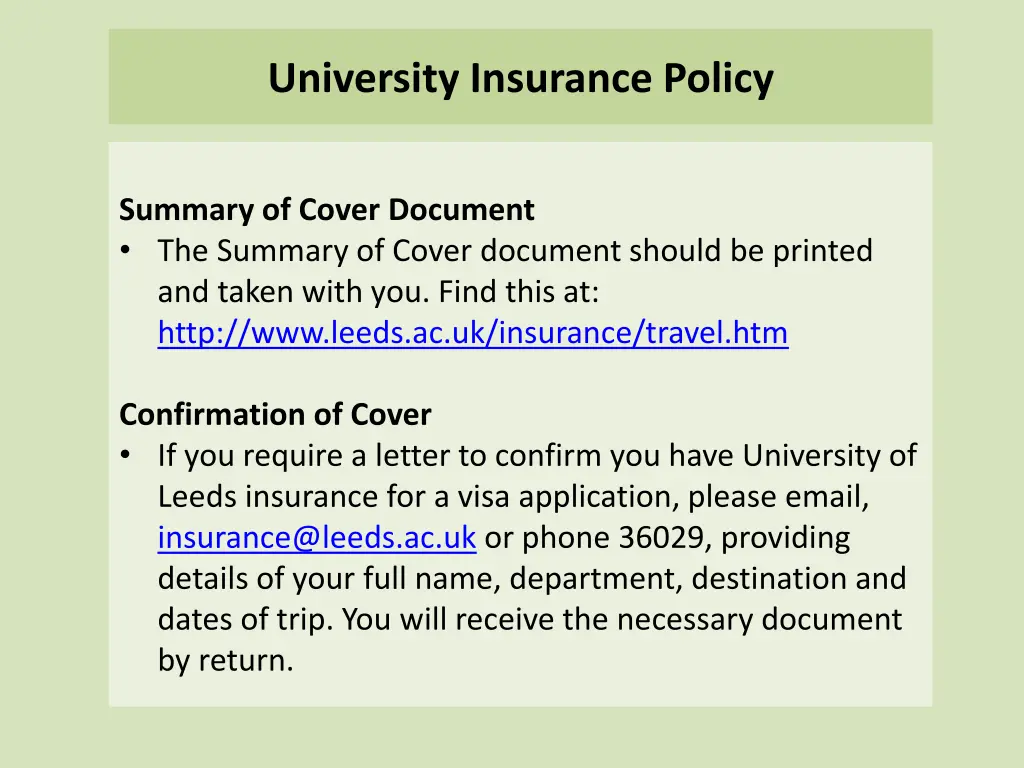 university insurance policy