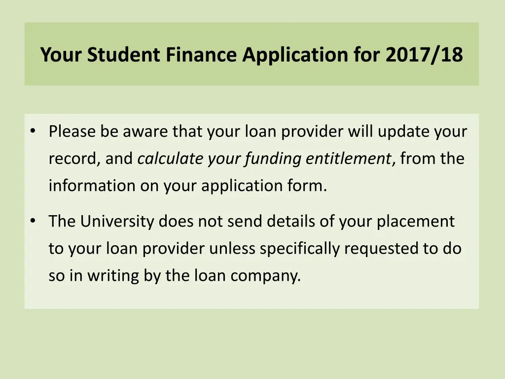 your student finance application for 2017 18