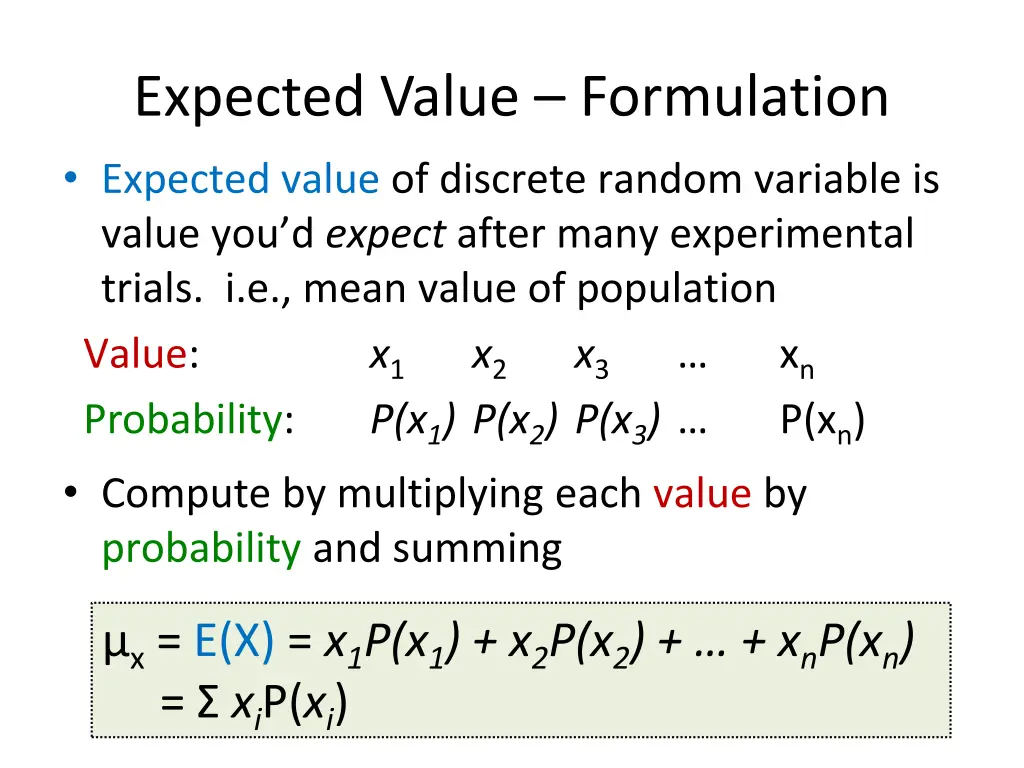 expected value formulation expected value