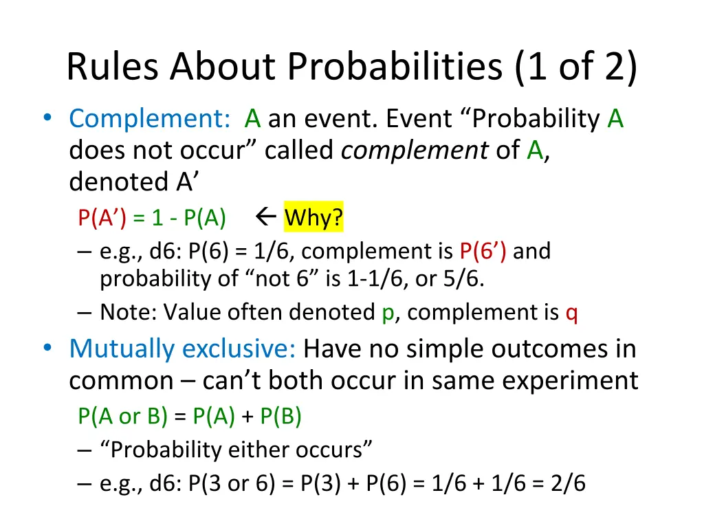 rules about probabilities 1 of 2 complement