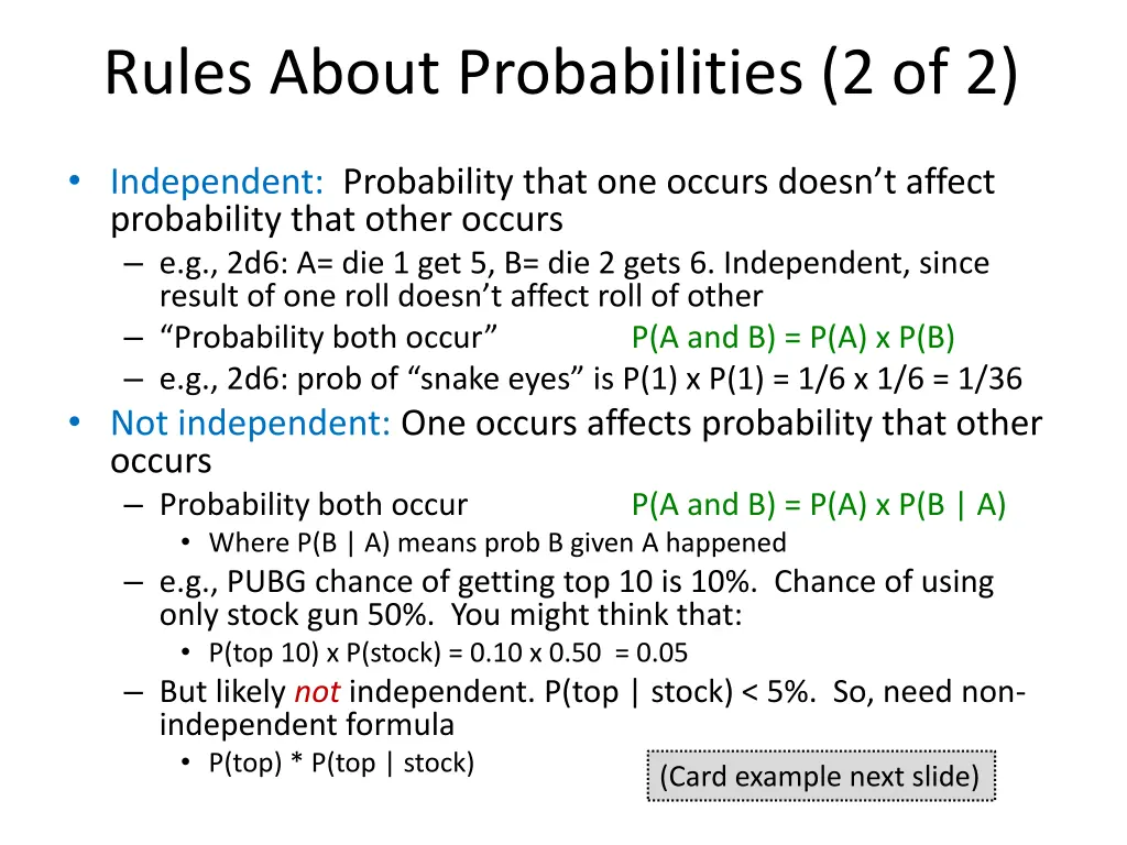 rules about probabilities 2 of 2