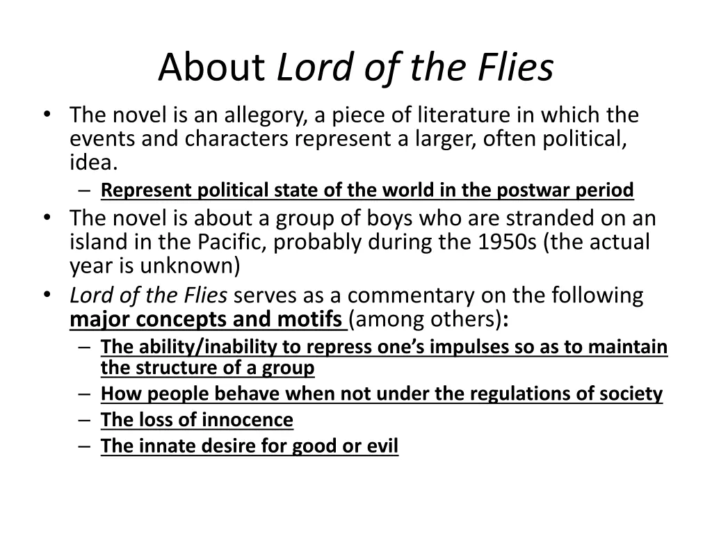 about lord of the flies the novel is an allegory