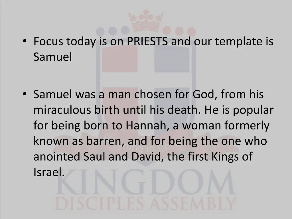 focus today is on priests and our template