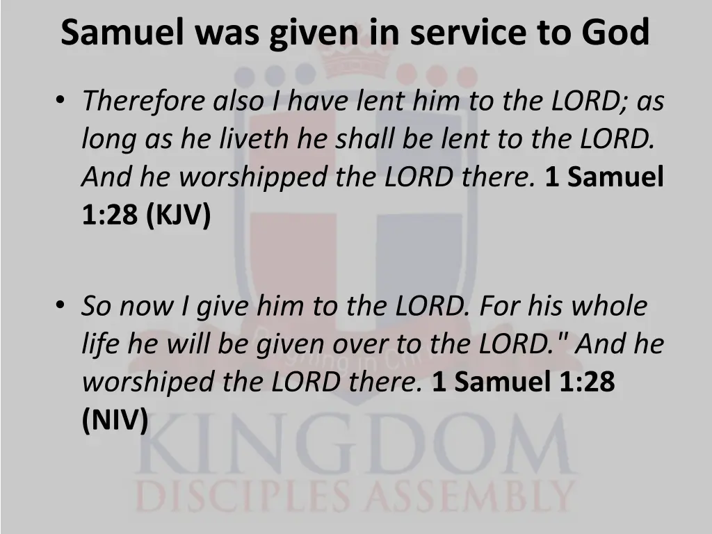 samuel was given in service to god