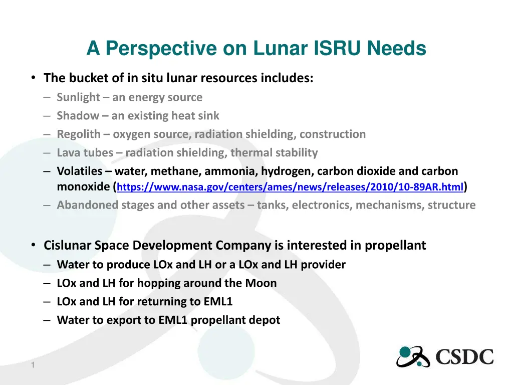 a perspective on lunar isru needs 1