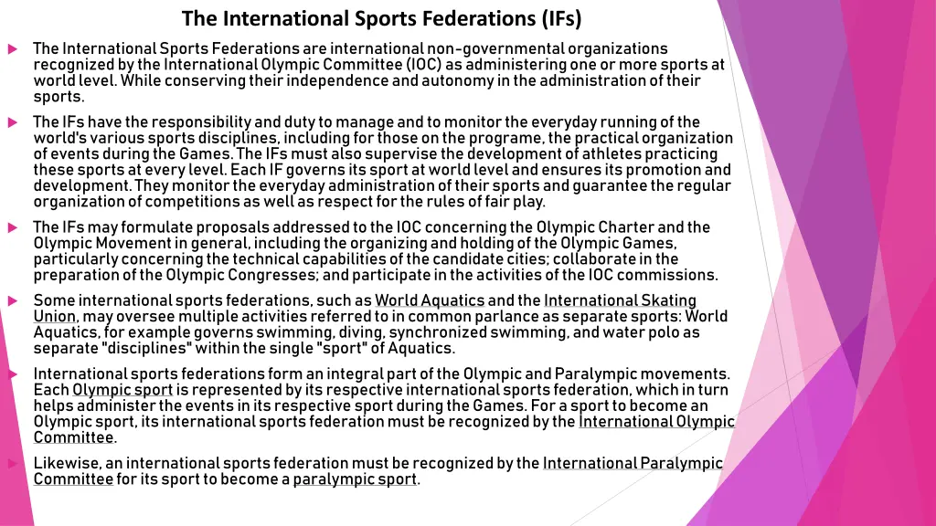 the international sports federations