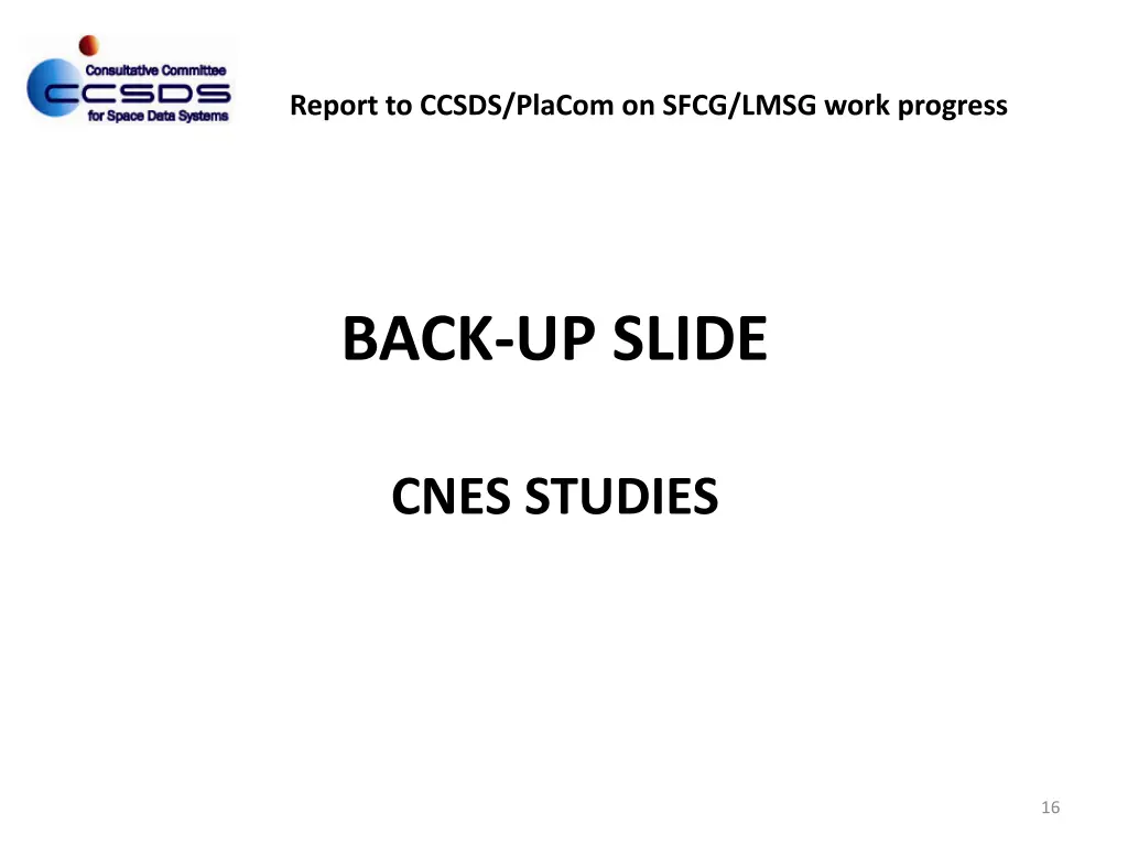 report to ccsds placom on sfcg lmsg work progress 11