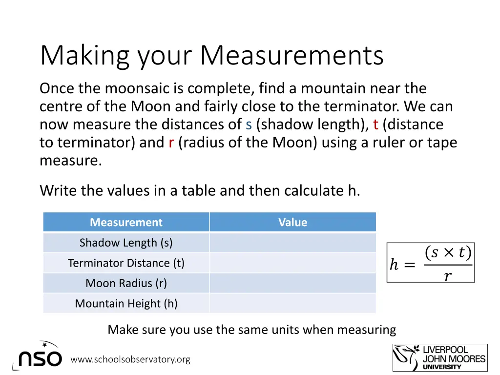 making your measurements