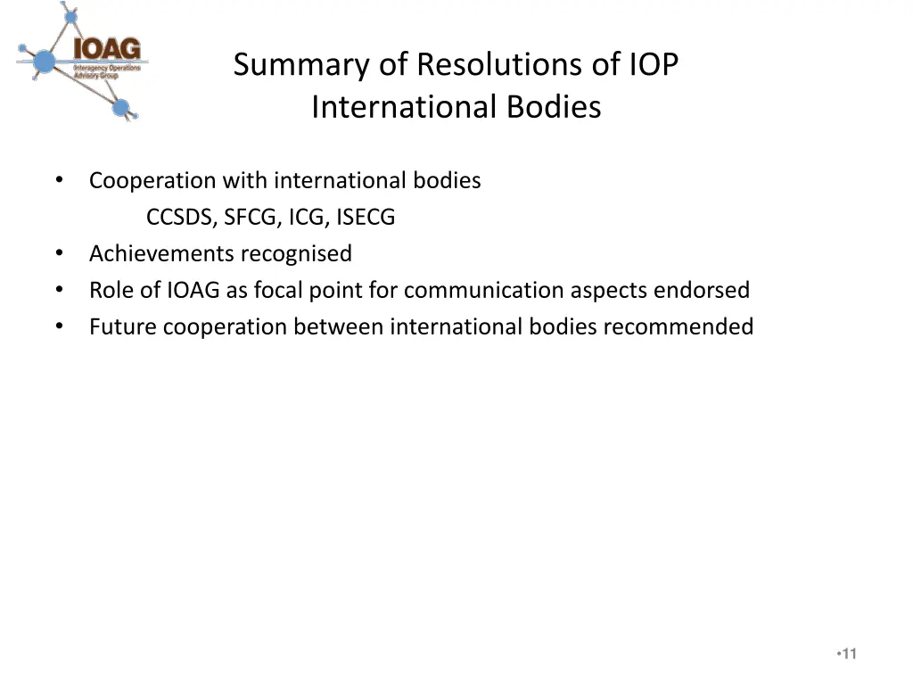 summary of resolutions of iop international bodies