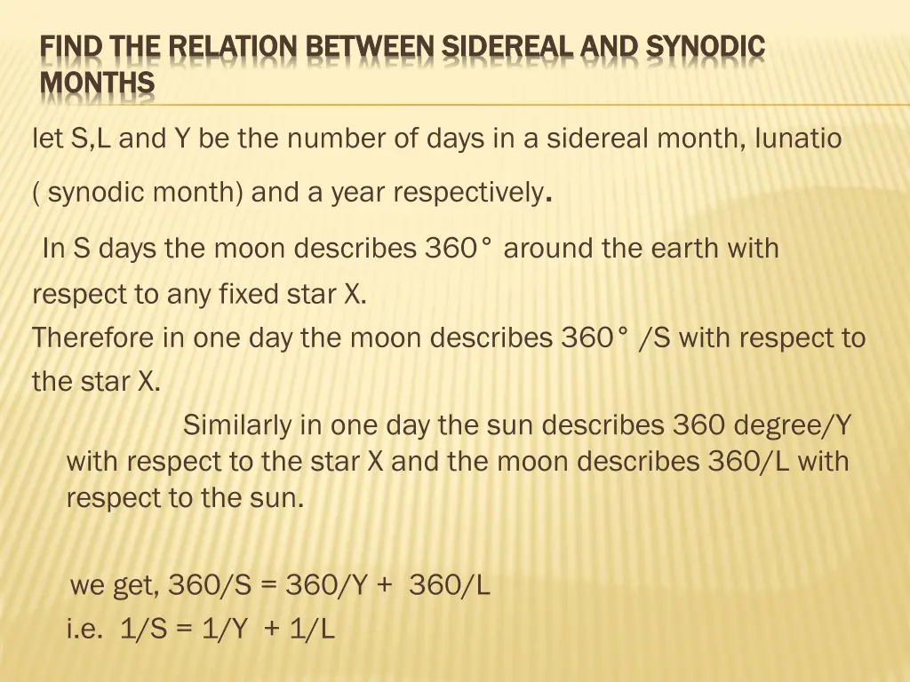 find the relation between sidereal and find