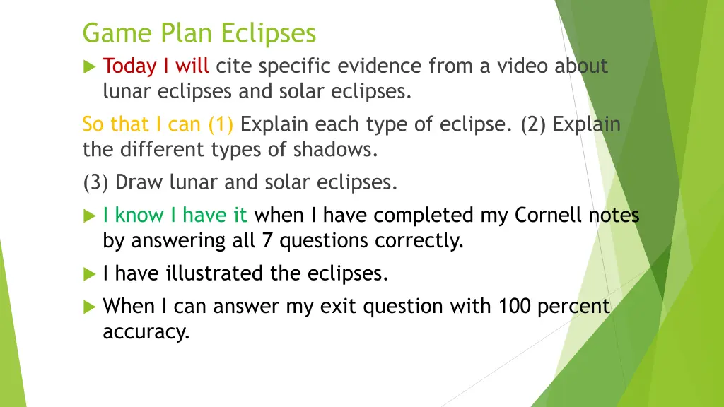 game plan eclipses today i will cite specific