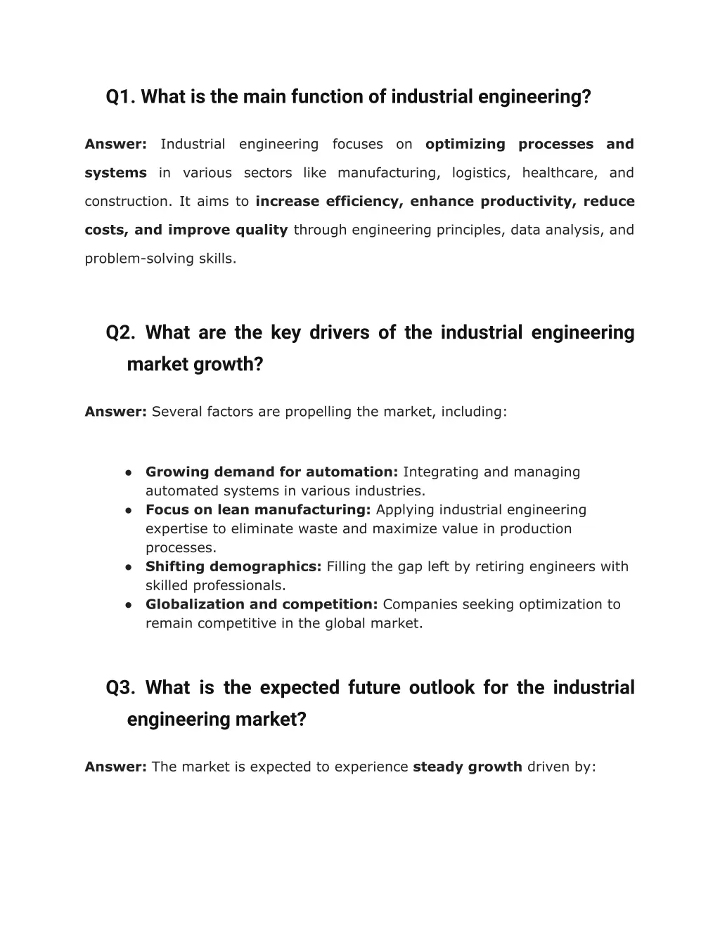 q1 what is the main function of industrial