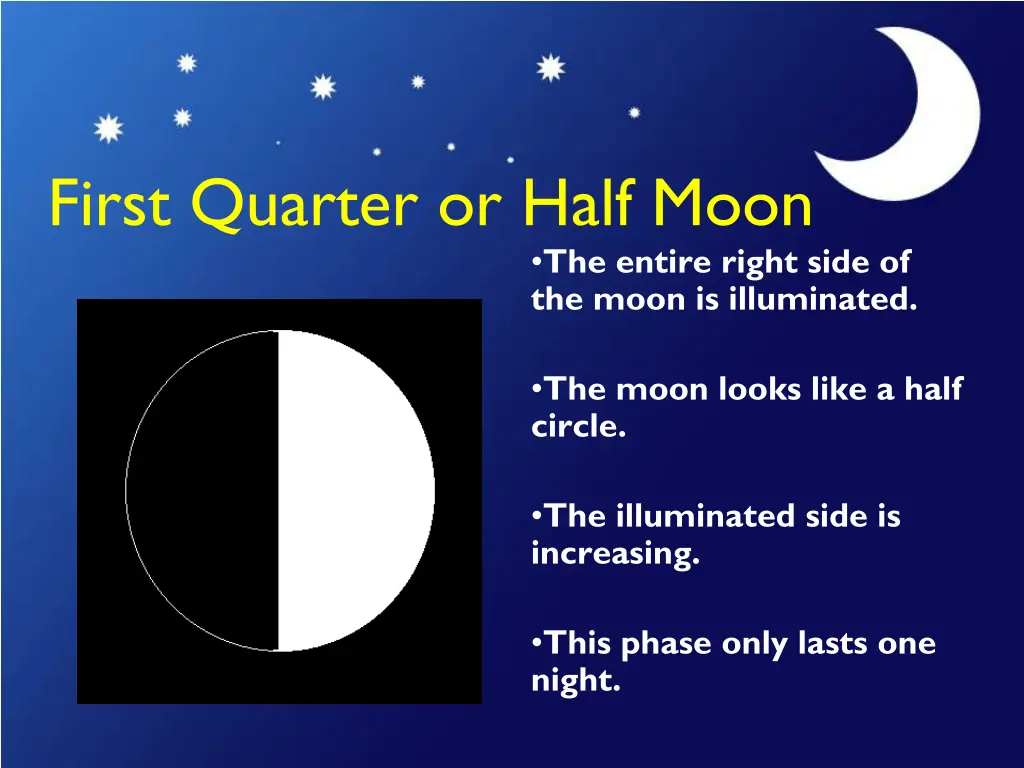 first quarter or half moon