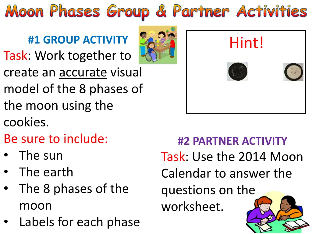 moon phases group partner activities 1