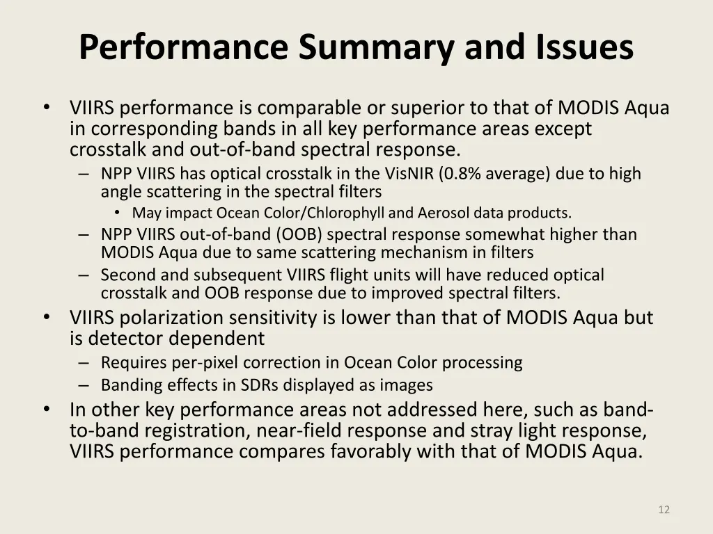 performance summary and issues