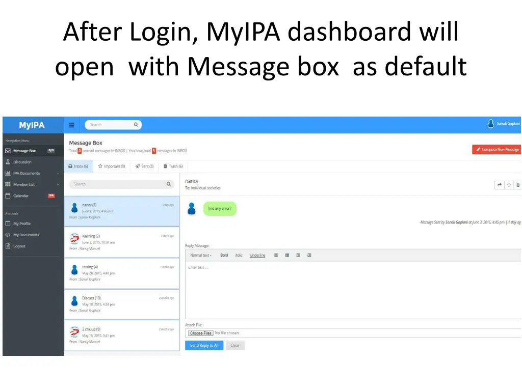 after login myipa dashboard will open with