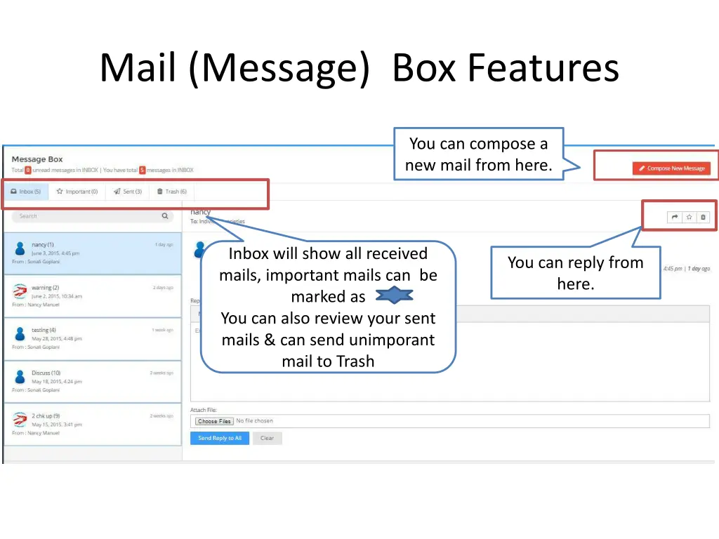 mail message box features