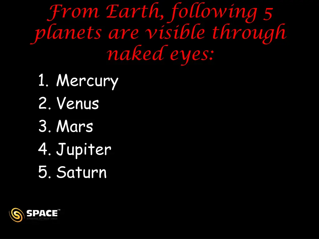 from earth following 5 planets are visible