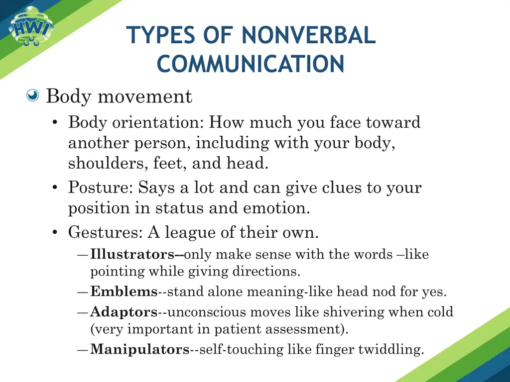 types of nonverbal communication body movement