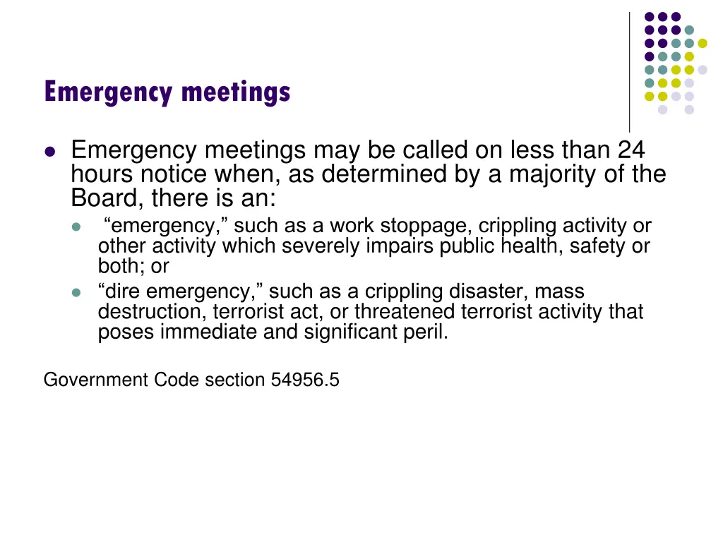 emergency meetings