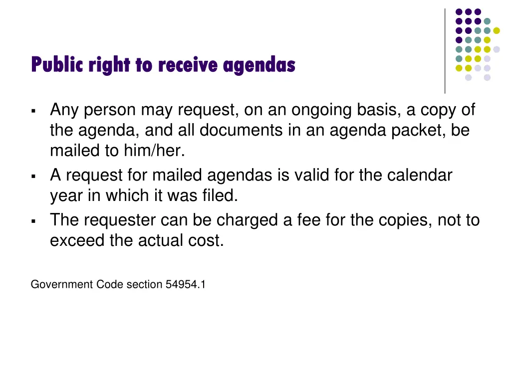 public right to receive agendas public right