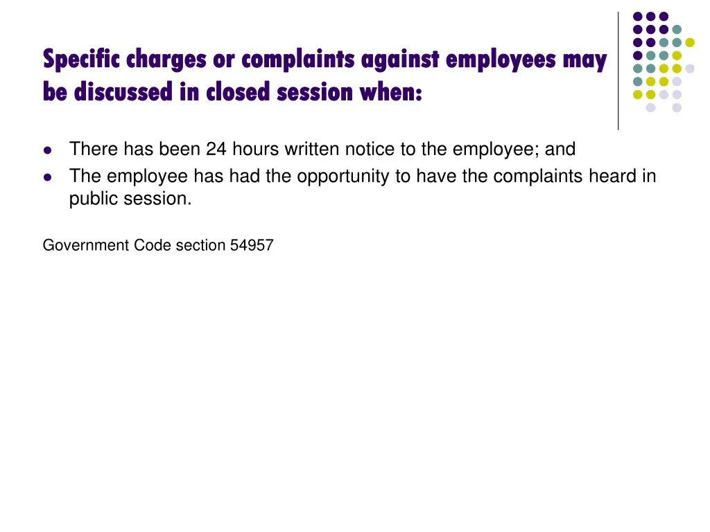 specific charges or complaints against employees