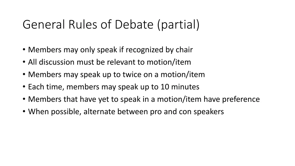 general rules of debate partial