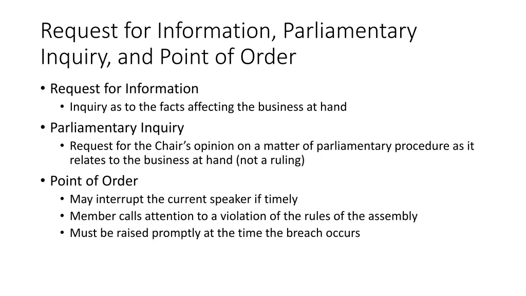 request for information parliamentary inquiry