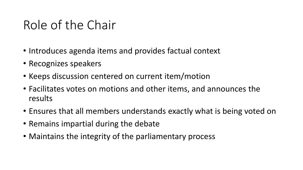 role of the chair