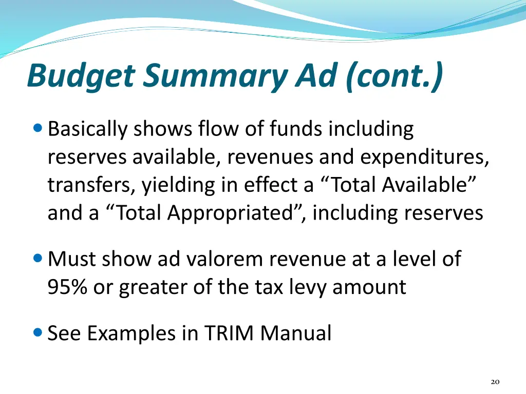 budget summary ad cont