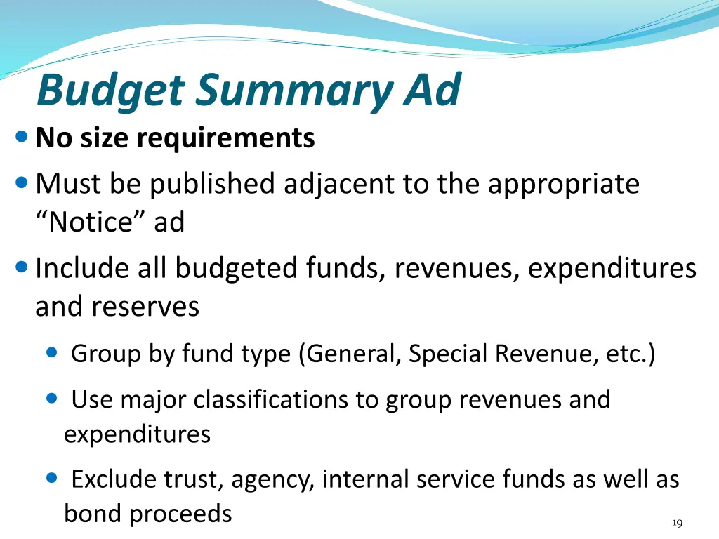 budget summary ad no size requirements must