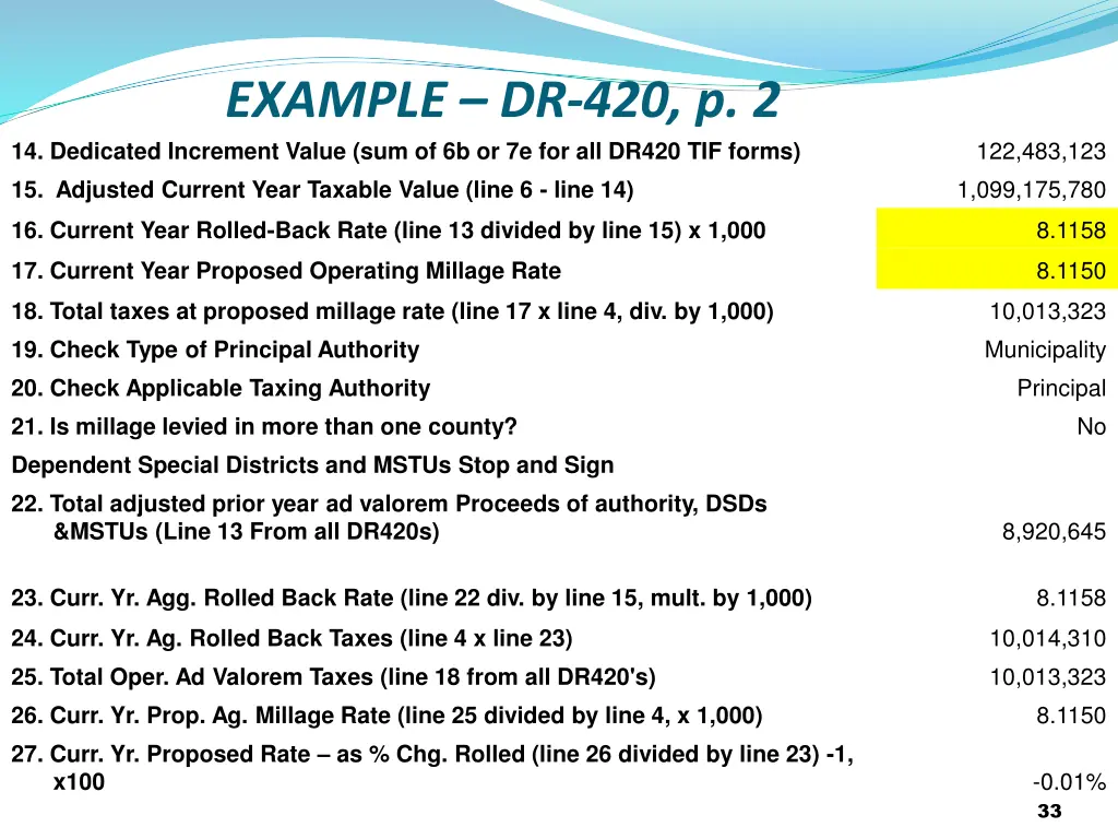 example dr 420 p 2 14 dedicated increment value