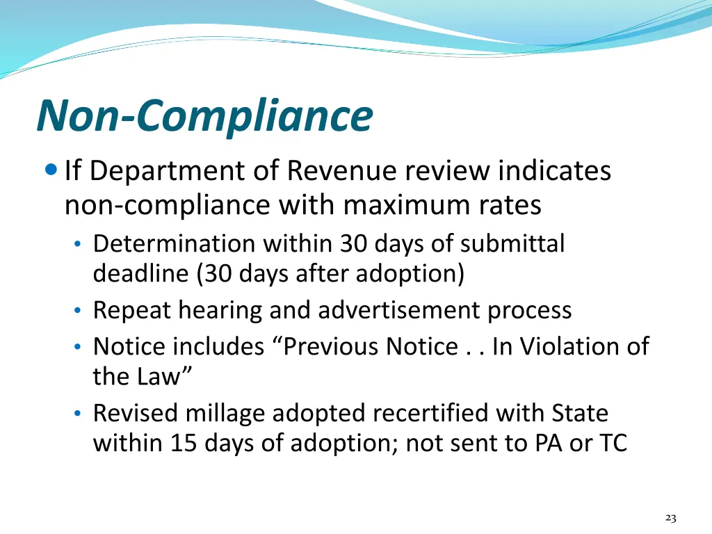 non compliance if department of revenue review