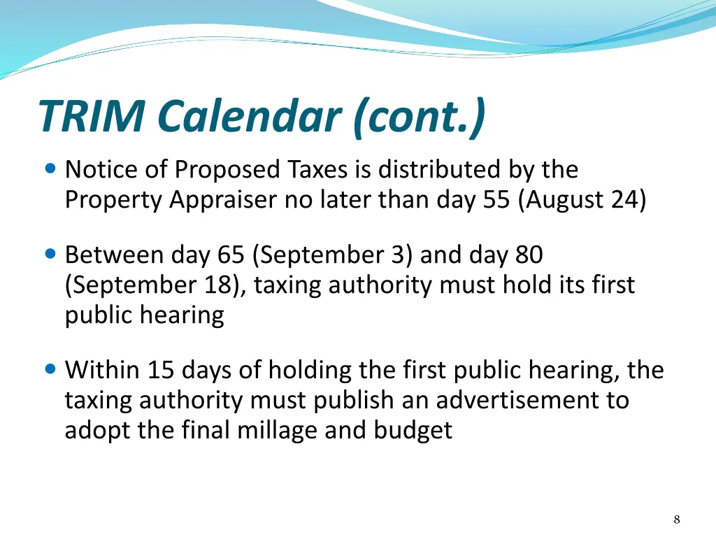 trim calendar cont notice of proposed taxes