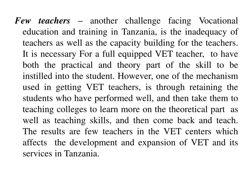 few teachers another challenge facing vocational