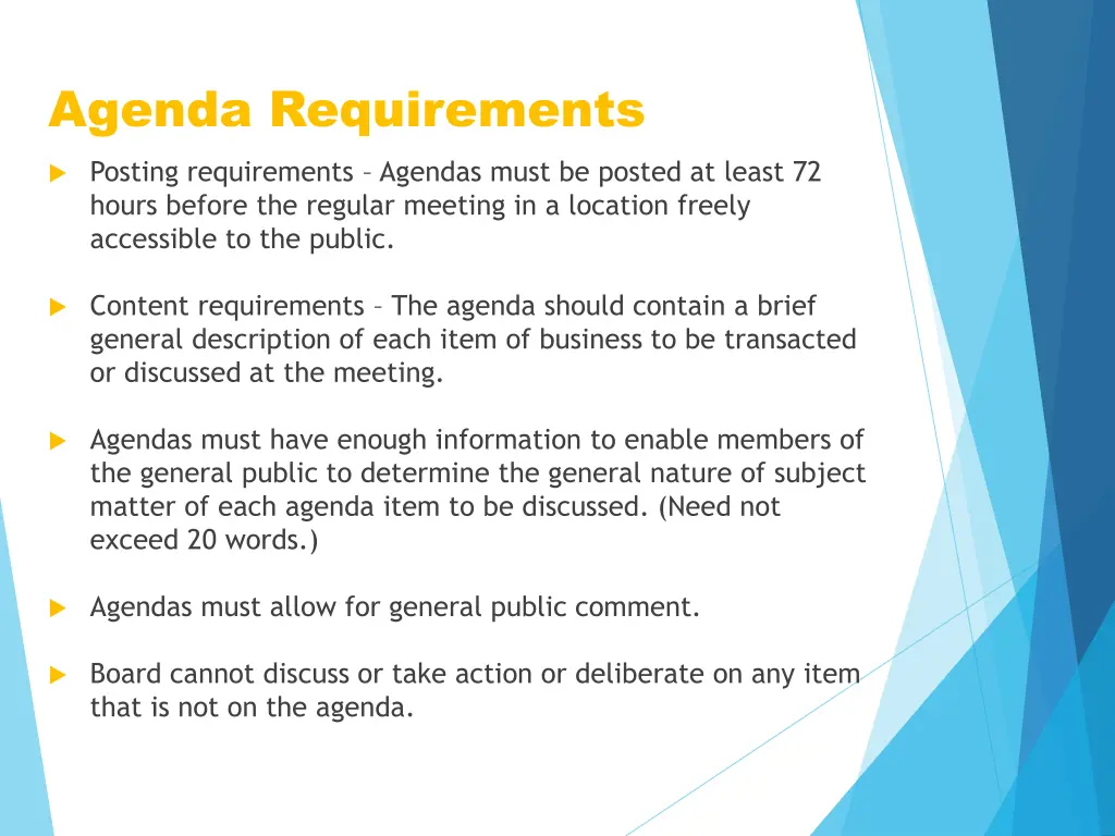 agenda requirements